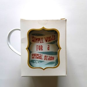 Holiday porcelain mug with colors of red,white& sky blue